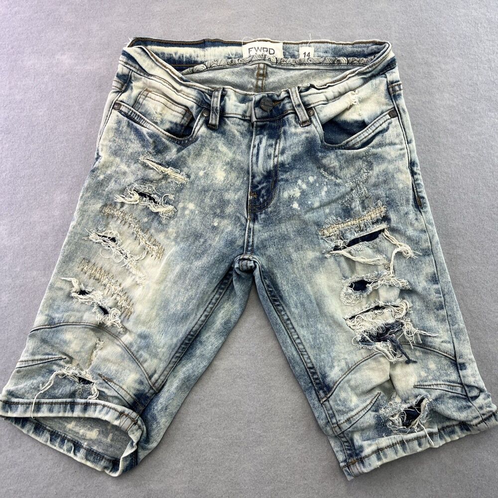 FWRD Denim Boys Blue Distressed Jean Shorts Size 14